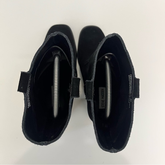 Steve Madden Romney Mid-Calf Boots Black Leather Block Heel Almond Toe Size 6 - Picture 8 of 13